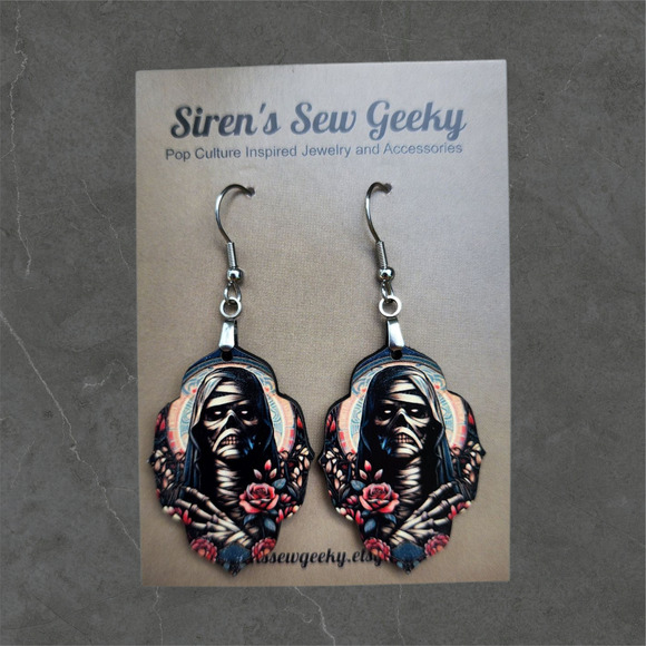 The Mummy Classic Horror Monster Floral Earrings - Picture 2 of 2